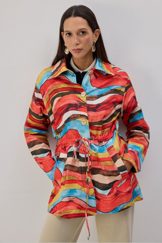 Touche Prive Red Trenchcoat Elegant Single Breasted Coat With Flap Pockets Wholesale Clothing Spring