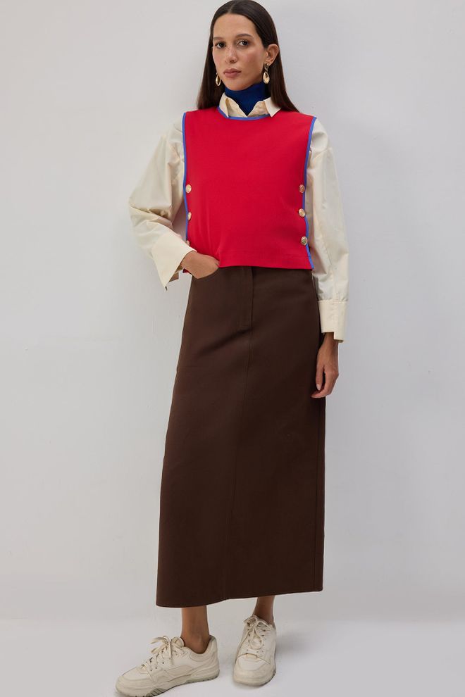 Touche Prive Κόκκινο Preppy Αμάνικο Μπλουζάκι Με Κουμπιά Και Κανονική Εφαρμογή Χονδρικό εμπόριο ενδυμάτων Απλό