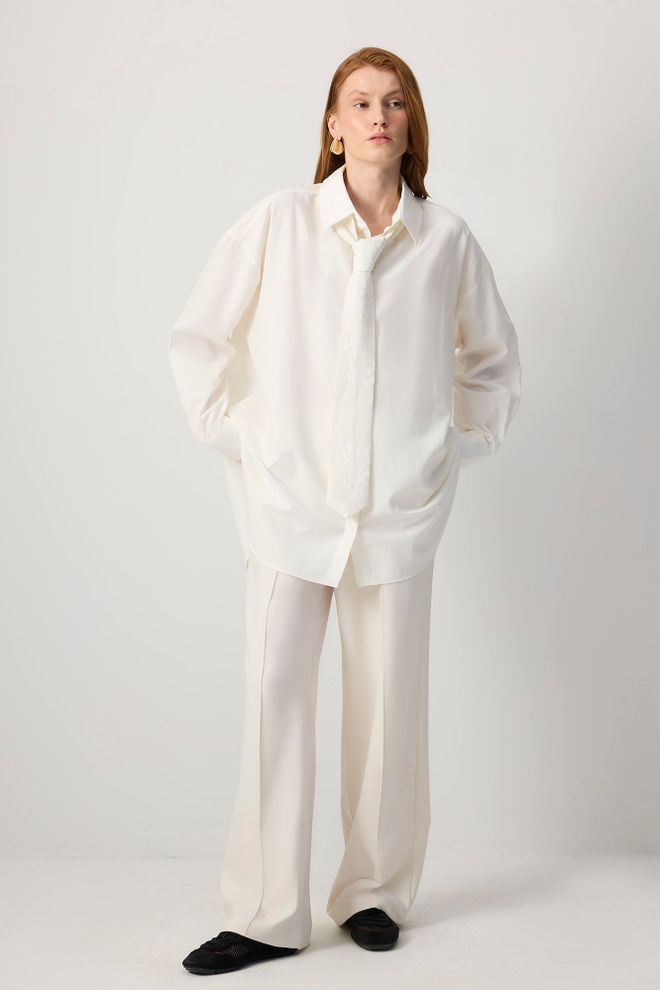 Touche Prive Camisa Blanca Oversize Con Cuello Polo Y Mangas Largas Abotonada Ropa al por mayor Casual