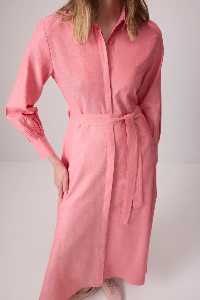 Touche Prive Ružičasta Maksi Haljina Košulja S Polo Izrezom I Dugim Rukavima Veleprodaja odjeće Skroman