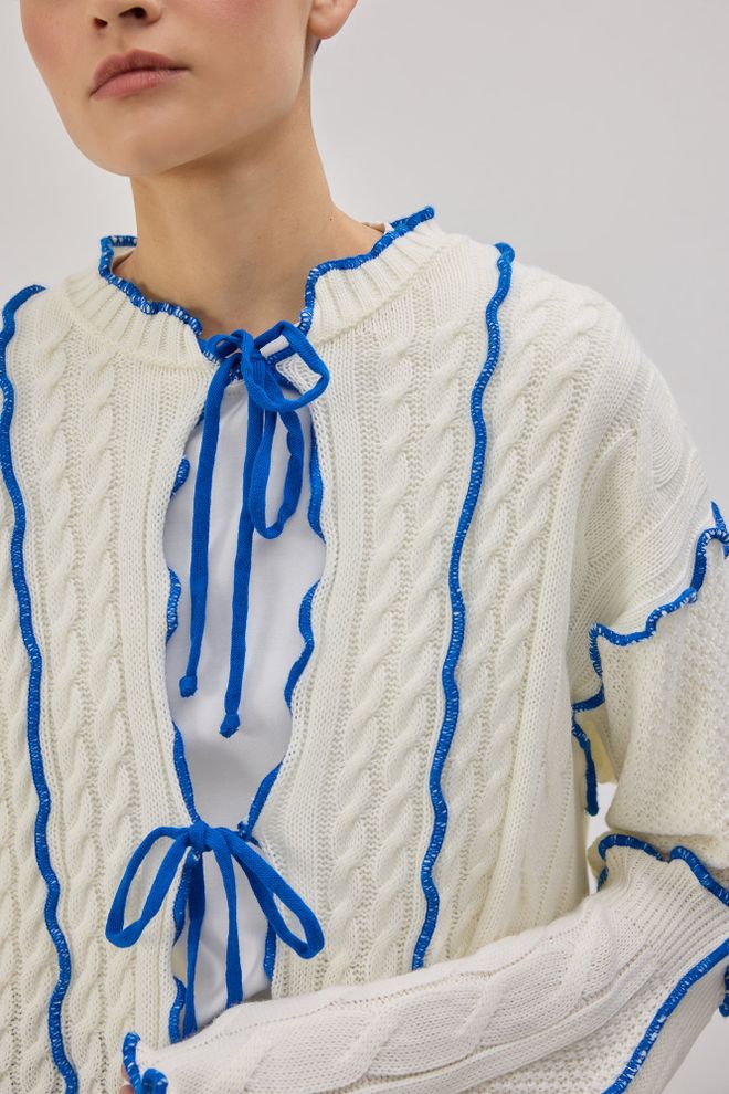 Touche Prive White Casual Tie Cardigan With Long Sleeves Wholesale Clothing Spring