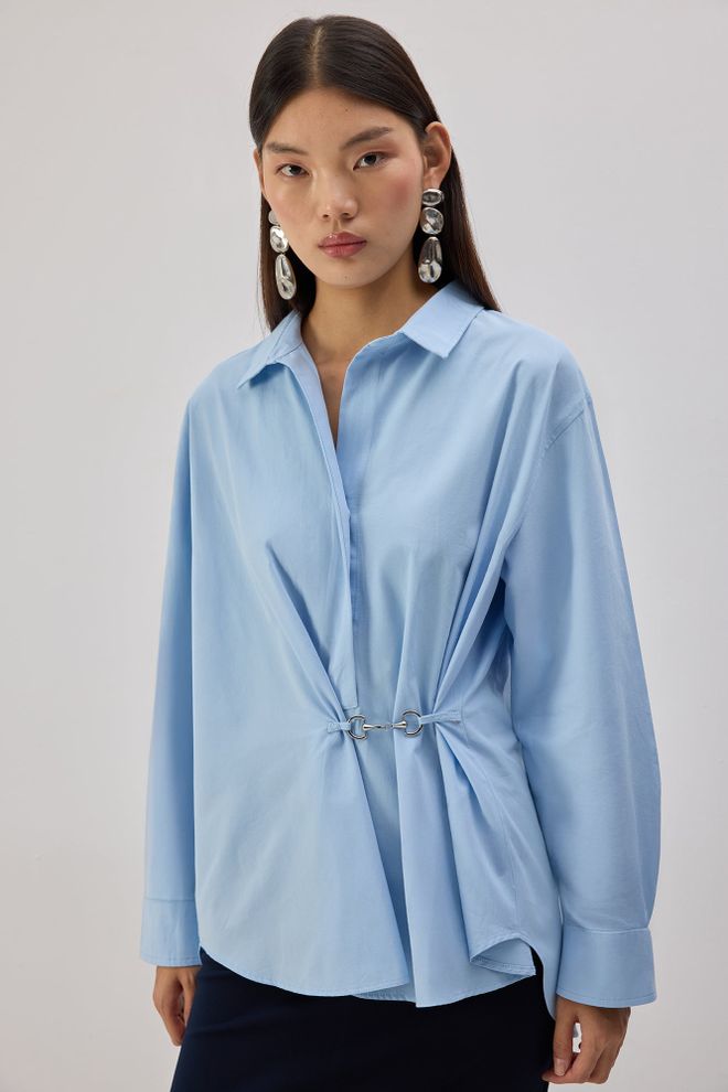 Touche Prive Синя Риза С Шлиц И Кука И Примка Закопчаване Дрехи на едро Небрежен