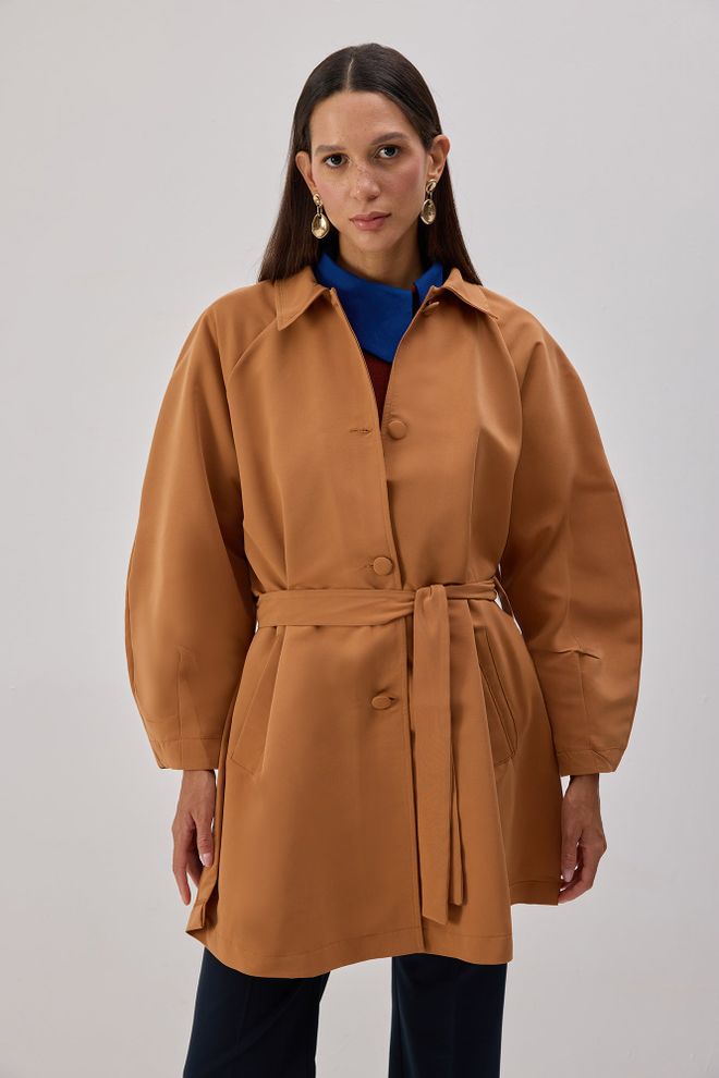 Touche Prive Brown Trenchcoat Single Breasted Buttoned Classic Wholesale Clothing 5