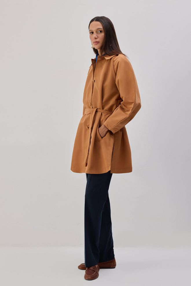 Touche Prive Brown Trenchcoat Single Breasted Buttoned Classic Wholesale Clothing Work