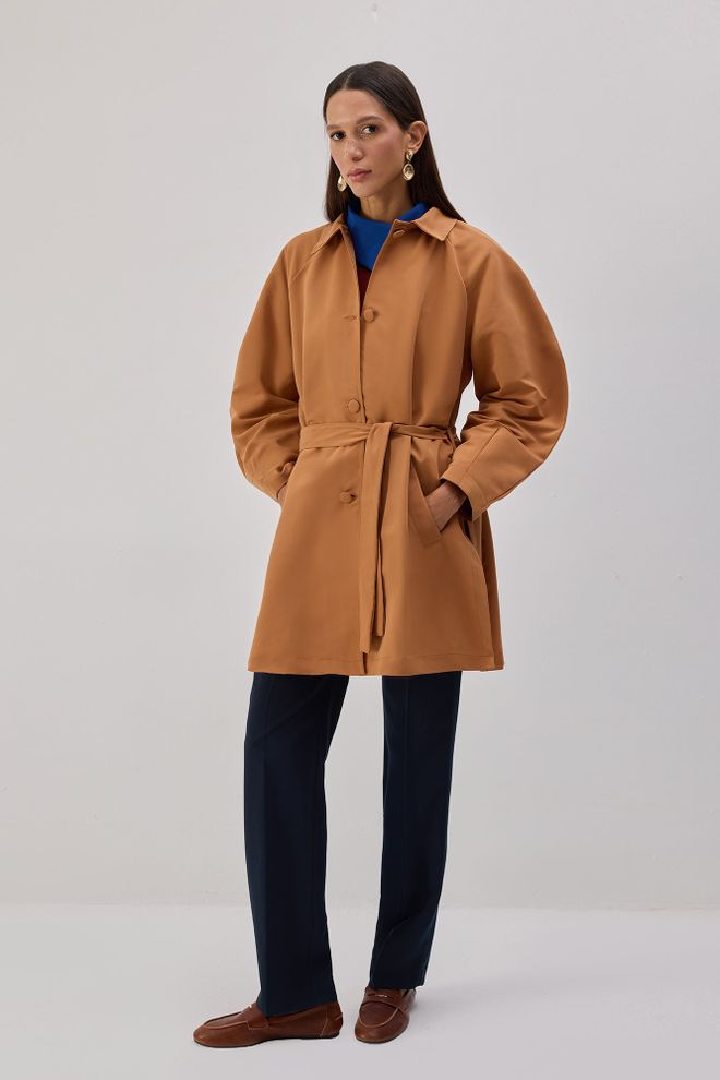 Touche Prive Brown Trenchcoat Single Breasted Buttoned Classic Wholesale Clothing Vintage