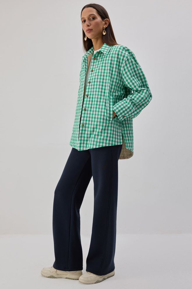 Touche Prive Green Overshirt Jacket With Gingham Pattern Wholesale Clothing Streetwear