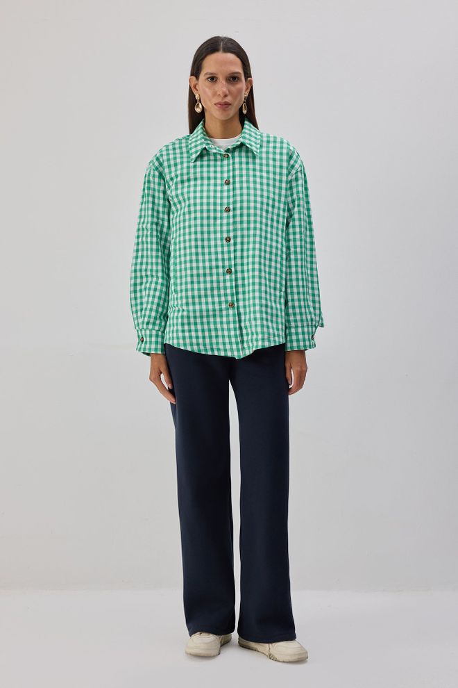 Touche Prive Green Overshirt Jacket With Gingham Pattern Wholesale Clothing Lounge