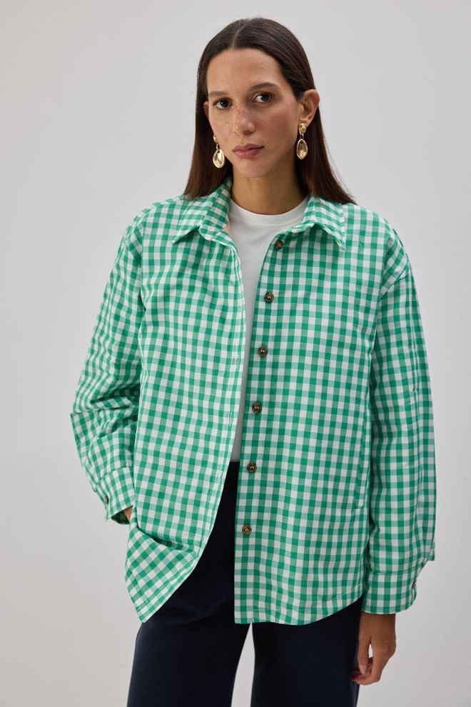 Touche Prive Green Overshirt Jacket With Gingham Pattern Wholesale Clothing Spring