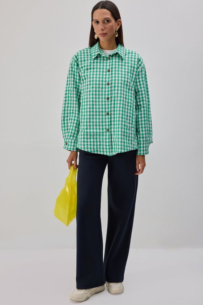 Touche Prive Green Overshirt Jacket With Gingham Pattern Wholesale Clothing 1