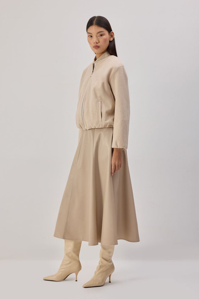 Touche Prive Beige Bomber Jacket Wholesale Clothing Spring