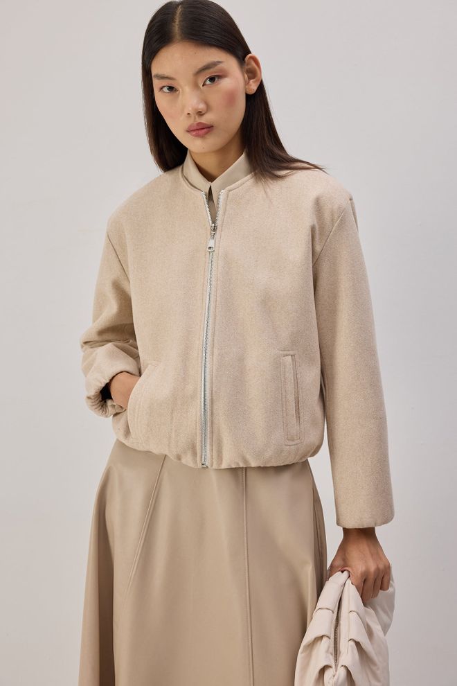 Touche Prive Beige Bomber Jacket Wholesale Clothing 1