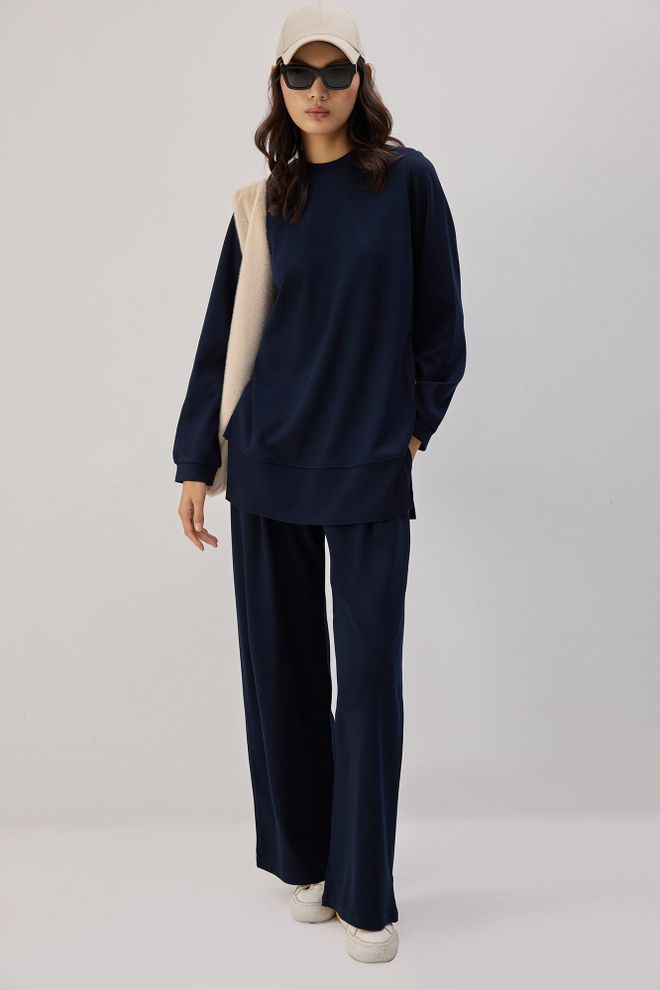 Touche Prive Set Lacivert Gündelik Palazzo Geniş Paça Toptan Giyim Tesettür