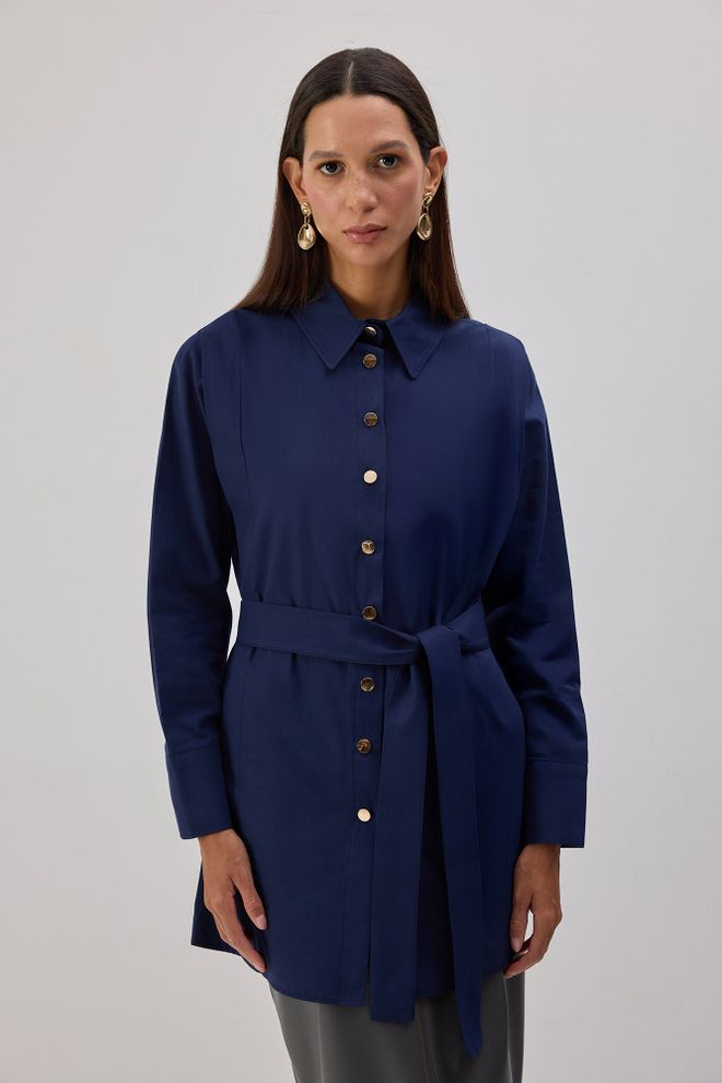 Touche Prive Chemise Formelle Bleu Marine À Col Polo Vêtements en gros Décontracté