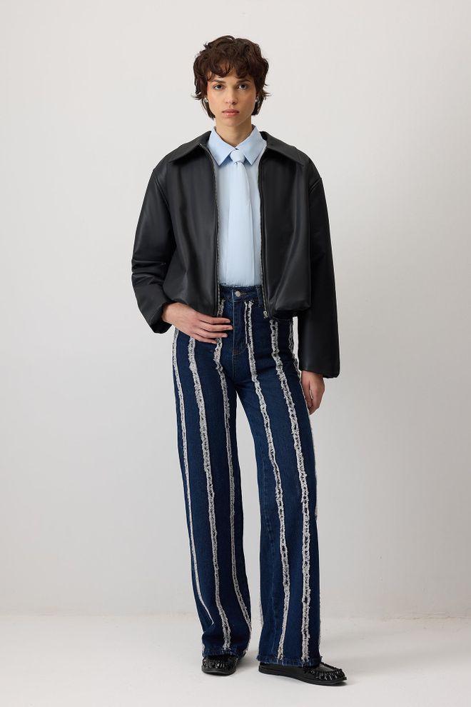 Touche Prive Mėlynos Aukšto Liemens Mom Kelnės Su Plečiomis Kojomis Didmeninė prekyba drabužiais Kokteilinė