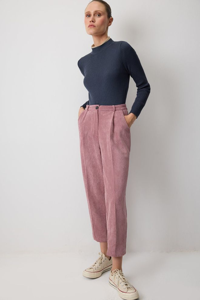 Touche Prive Pantaloni Roz Cu Dungi Talie Înaltă Croi Cropped Conic Îmbrăcăminte cu ridicata Casual