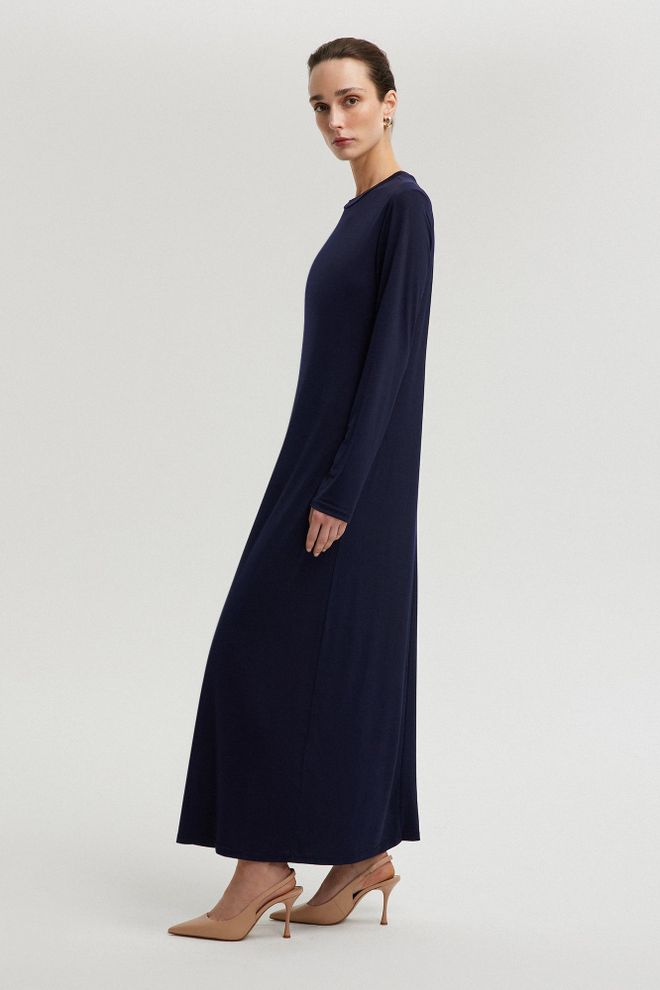 Touche Prive Robe Bleu Marine Élégante Longueur Au Sol Vêtements en gros Modeste