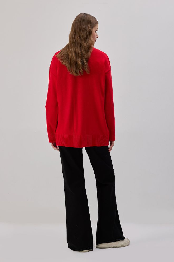 Touche Prive Kırmızı Gündelik Nostaljik Kolej Retro Kazak Toptan Giyim Gündelik