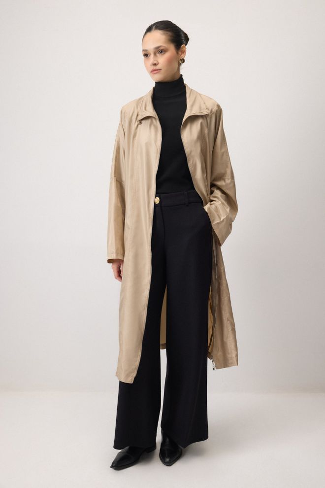 Touche Prive Beige Raincoat Oversized Fit With Hooded Design Wholesale Clothing Casual