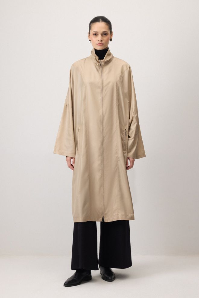 Touche Prive Beige Raincoat Oversized Fit With Hooded Design Wholesale Clothing Fall
