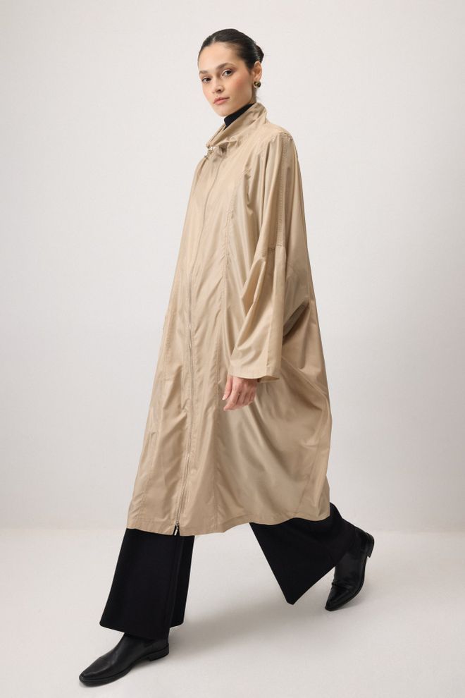 Touche Prive Beige Raincoat Oversized Fit With Hooded Design Wholesale Clothing Spring