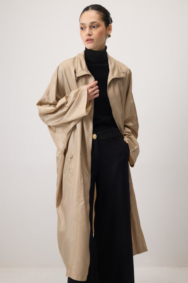 Touche Prive Beige Raincoat Oversized Fit With Hooded Design Wholesale Clothing 5
