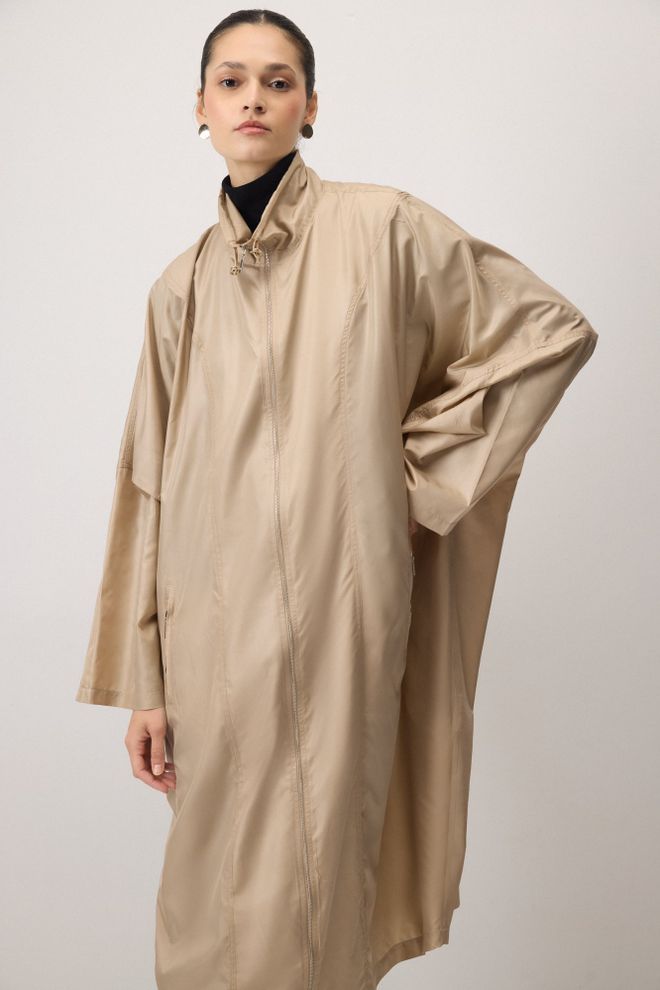 Touche Prive Beige Raincoat Oversized Fit With Hooded Design Wholesale Clothing Lounge