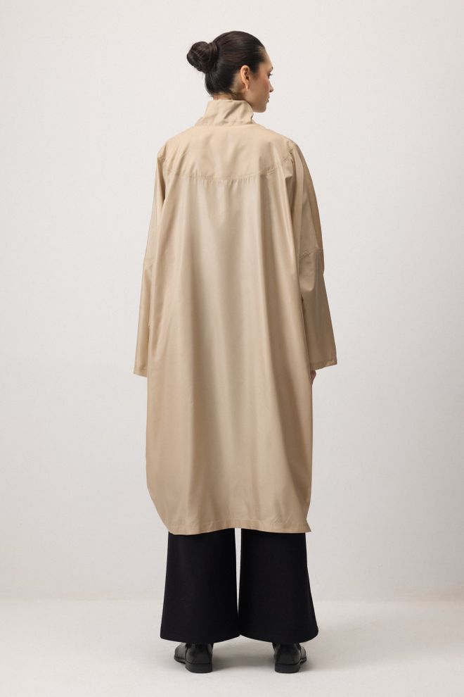Touche Prive Beige Raincoat Oversized Fit With Hooded Design Wholesale Clothing Work