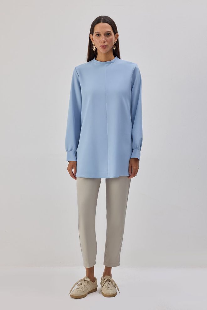 Touche Prive Mavi Tesettür Gündelik Zarif Tunik Toptan Giyim Tesettür