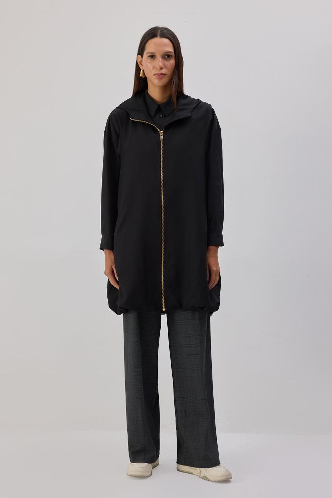 Touche Prive Μαύρο Μακρύ Casual Αμάνικο Με Φερμουάρ Και Τσέπες Με Κλίση Χονδρικό εμπόριο ενδυμάτων Απλό