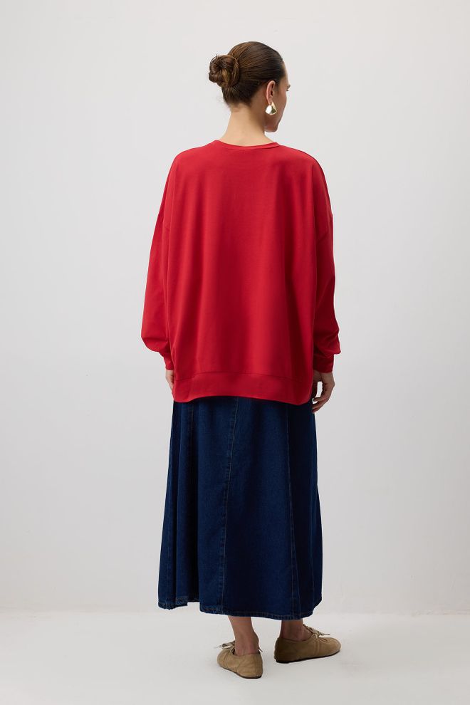 Touche Prive Camisa Vermelho Casual Oversized Roupas por atacado Modesto