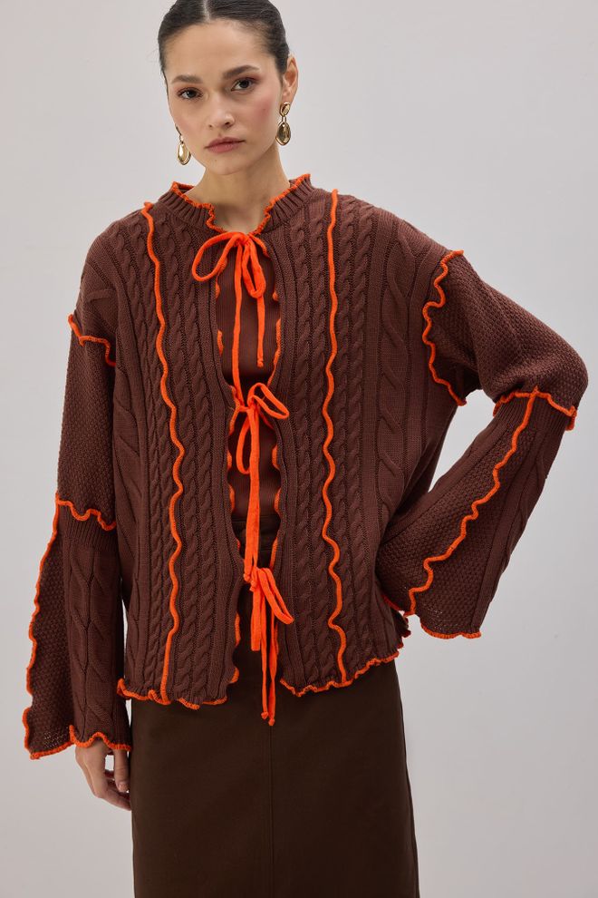 Touche Prive Brown Casual Elegant Boho Vintage Retro Cardigan Wholesale Clothing Lounge