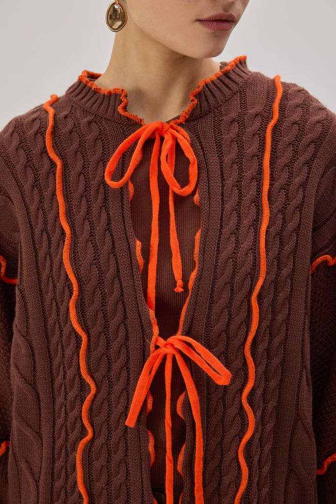 Touche Prive Brown Casual Elegant Boho Vintage Retro Cardigan Wholesale Clothing Spring