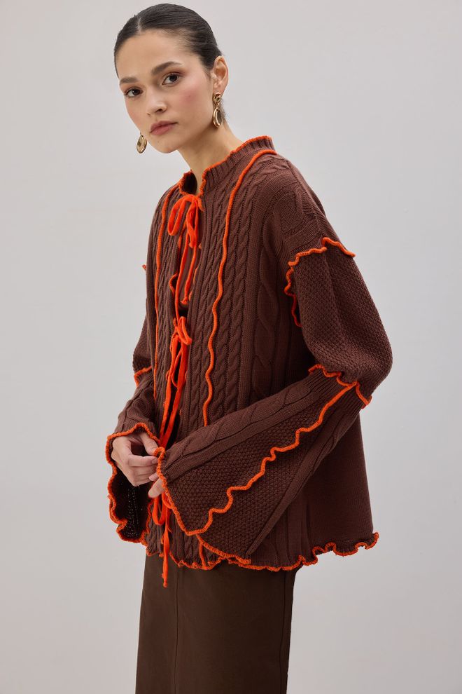 Touche Prive Kahverengi Gündelik Zarif Boho Nostaljik Retro Hırka Toptan Giyim Gündelik