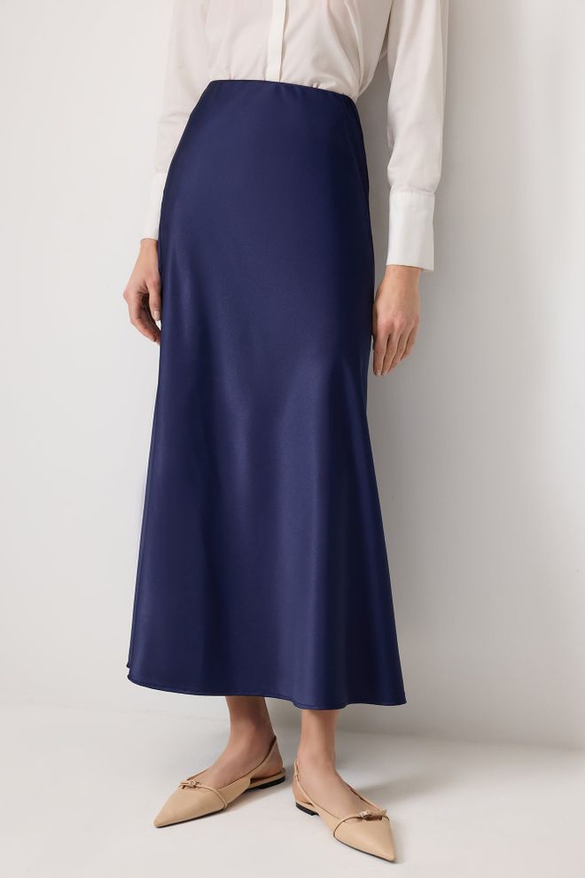 Touche Prive Granatowa Rozkloszowana Maxi Spódnica Z Wysokim Stanem Elegancka Formalna Hurtowa sprzedaż odzieży Formalny