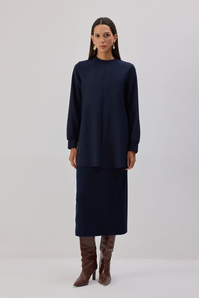 Touche Prive Zarif Lacivert Tunik Balıkçı Yakalı Toptan Giyim Tesettür