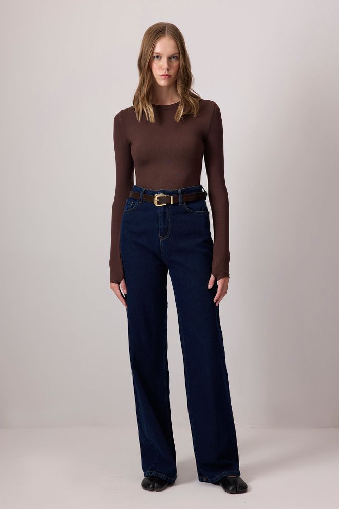 Touche Prive Brown Slim Fit Blouse With Round Neck Wholesale Clothing Formal