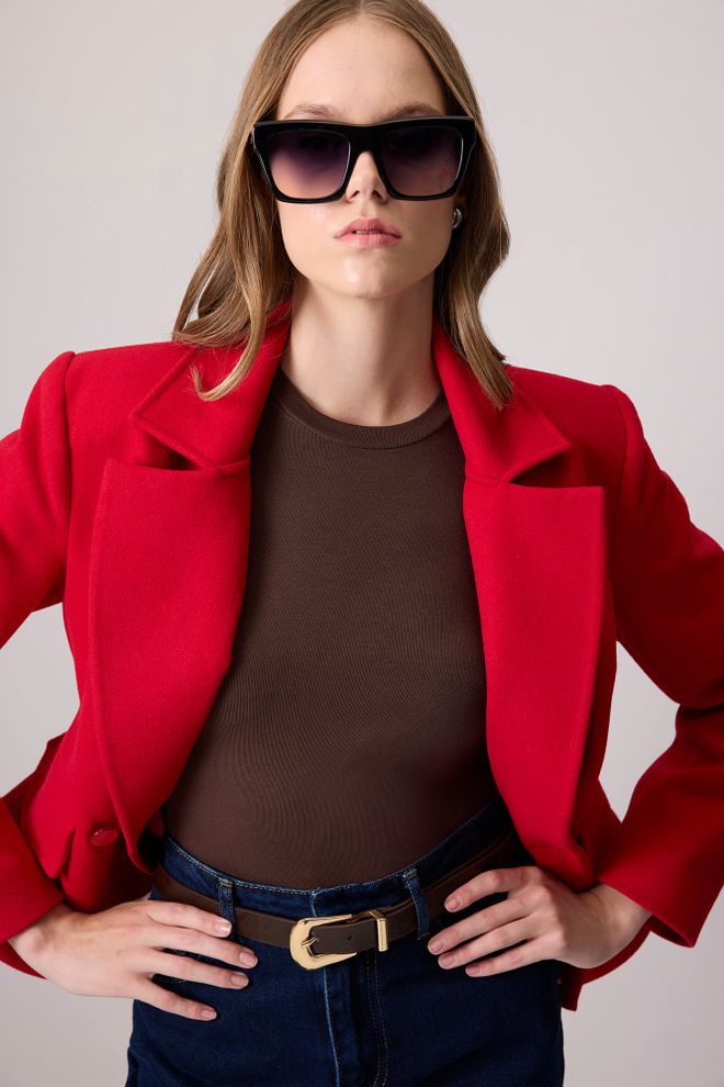 Touche Prive Brown Slim Fit Blouse With Round Neck Wholesale Clothing Fall