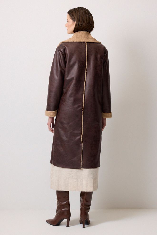 Touche Prive Brown Double Breasted Long Coat With Notched Collar Wholesale Clothing Fall