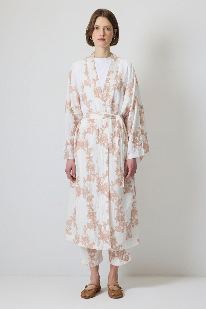 Touche Prive Set Beyaz Çiçekli Gündelik Zarif Boho Toptan Giyim Tesettür