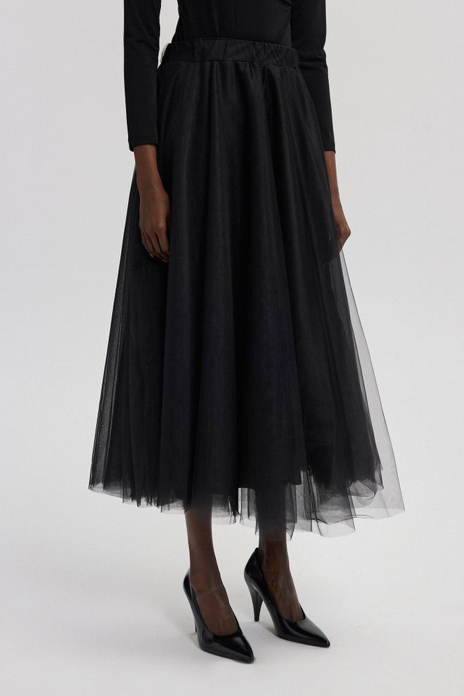 Touche Prive Čierna Elegantná Maxi Sukňa S Vysokým Pásom A Vrstvami Veľkoobchod s oblečením Skromný