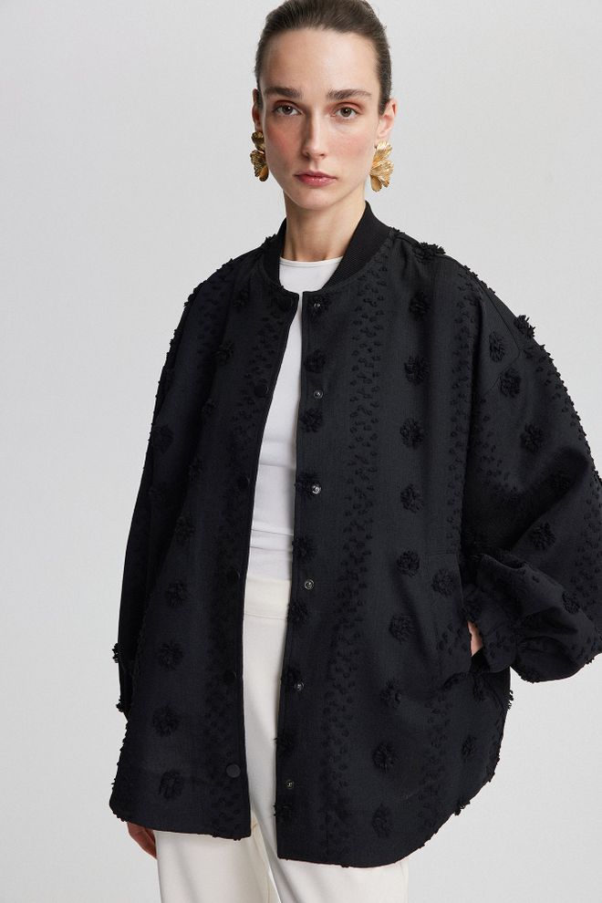 Touche Prive Black Varsity Jacket With Polka Dot Pattern Wholesale Clothing 1