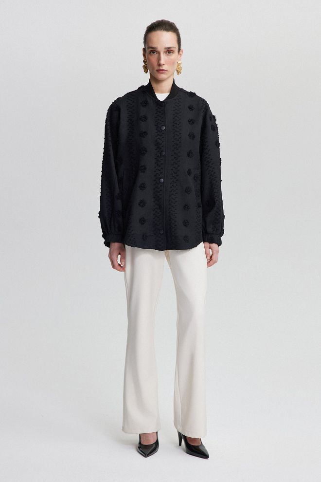 Touche Prive Black Varsity Jacket With Polka Dot Pattern Wholesale Clothing Streetwear