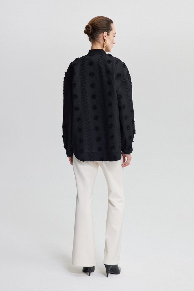 Touche Prive Black Varsity Jacket With Polka Dot Pattern Wholesale Clothing Work