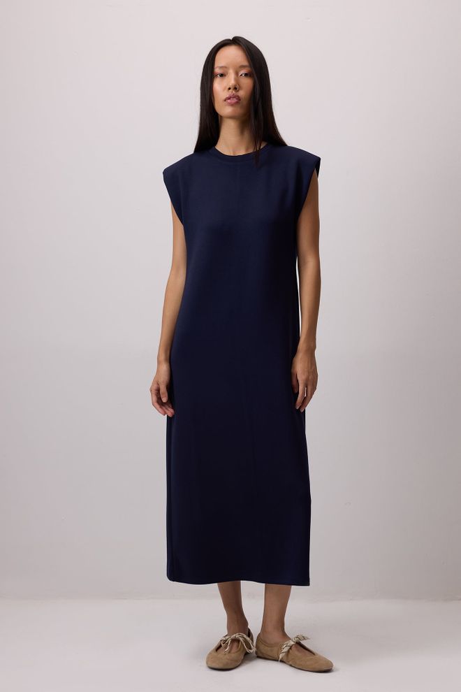 Touche Prive Robe Bleu Marine Droite Avec Mancherons Vêtements en gros Décontracté