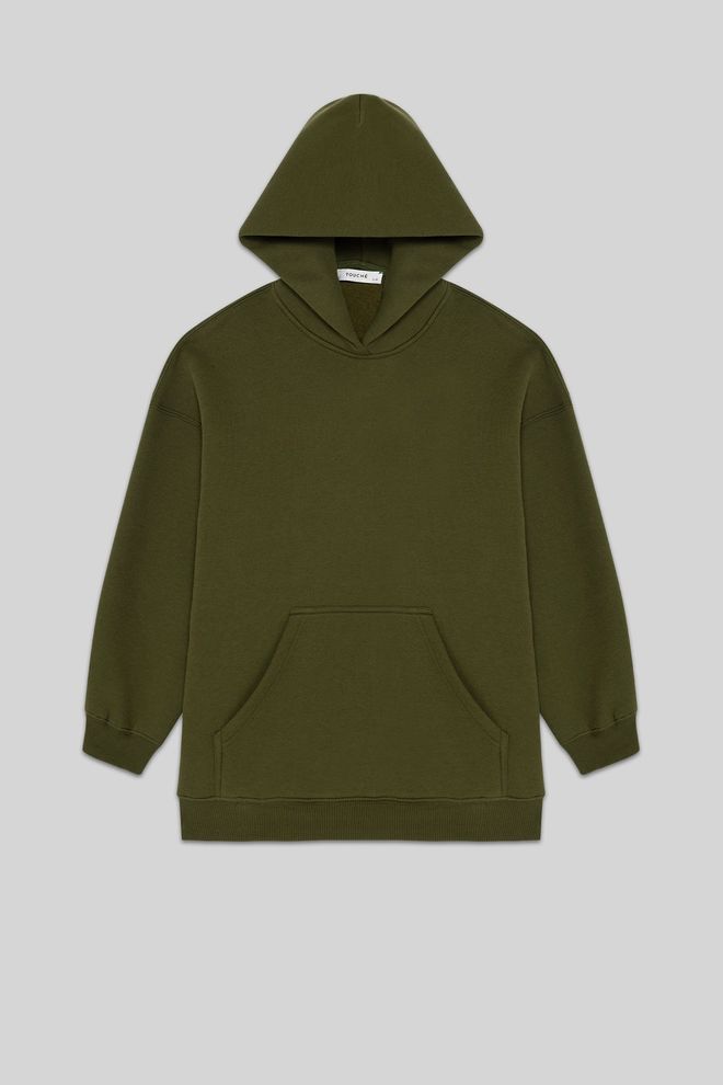 Touche Prive Yeşil Bol Kalıp Kapüşonlu Sweatshirt Toptan Giyim Gündelik