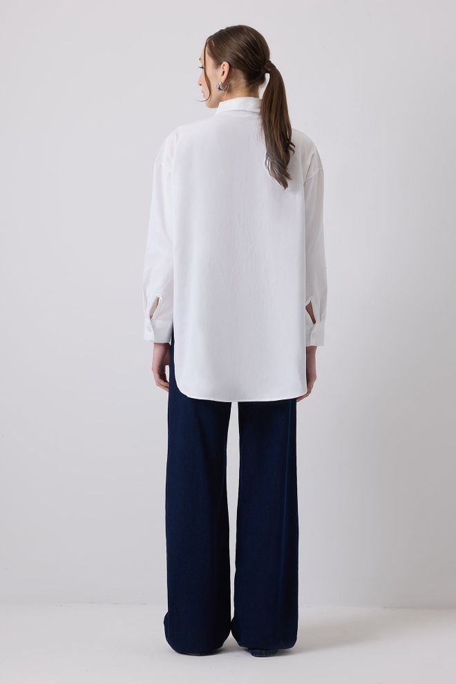 Touche Prive White Casual Oversized Polo Neck Shirt Wholesale Clothing Spring