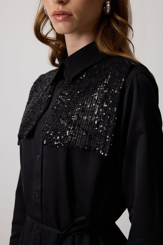 Touche Prive Czarna Elegancka Formalna Koszula Z Kołnierzykiem Polo Hurtowa sprzedaż odzieży Casual