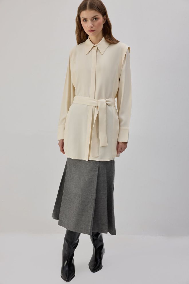 Touche Prive Chemise Formelle Beige À Col Polo Vêtements en gros Décontracté