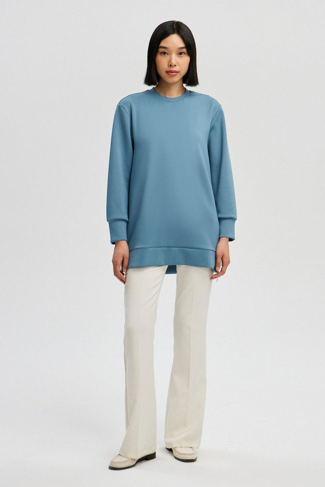 Touche Prive Modra Ležerna Tunika Z Zadrgo In Dolgimi Rokavi Oblačila na debelo Ležerno