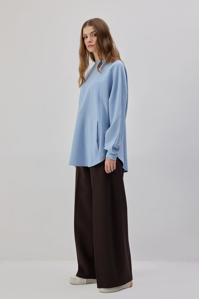 Touche Prive Modra Ležerna Eleganten Skromen Oversized Fit Tunika Oblačila na debelo Skromno